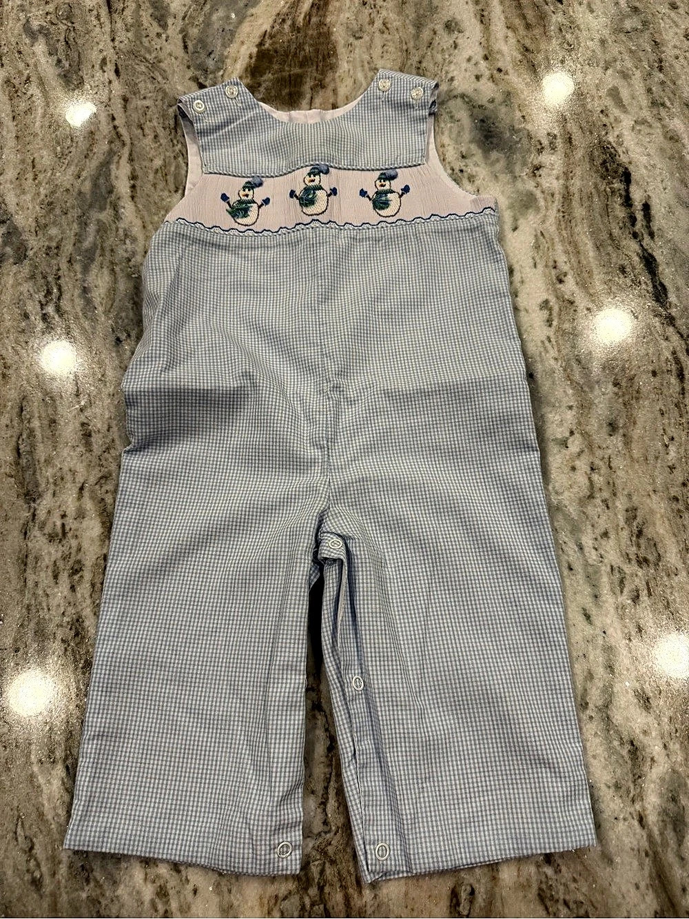 Classic Whimsy Snowman Longall Gingham Romper